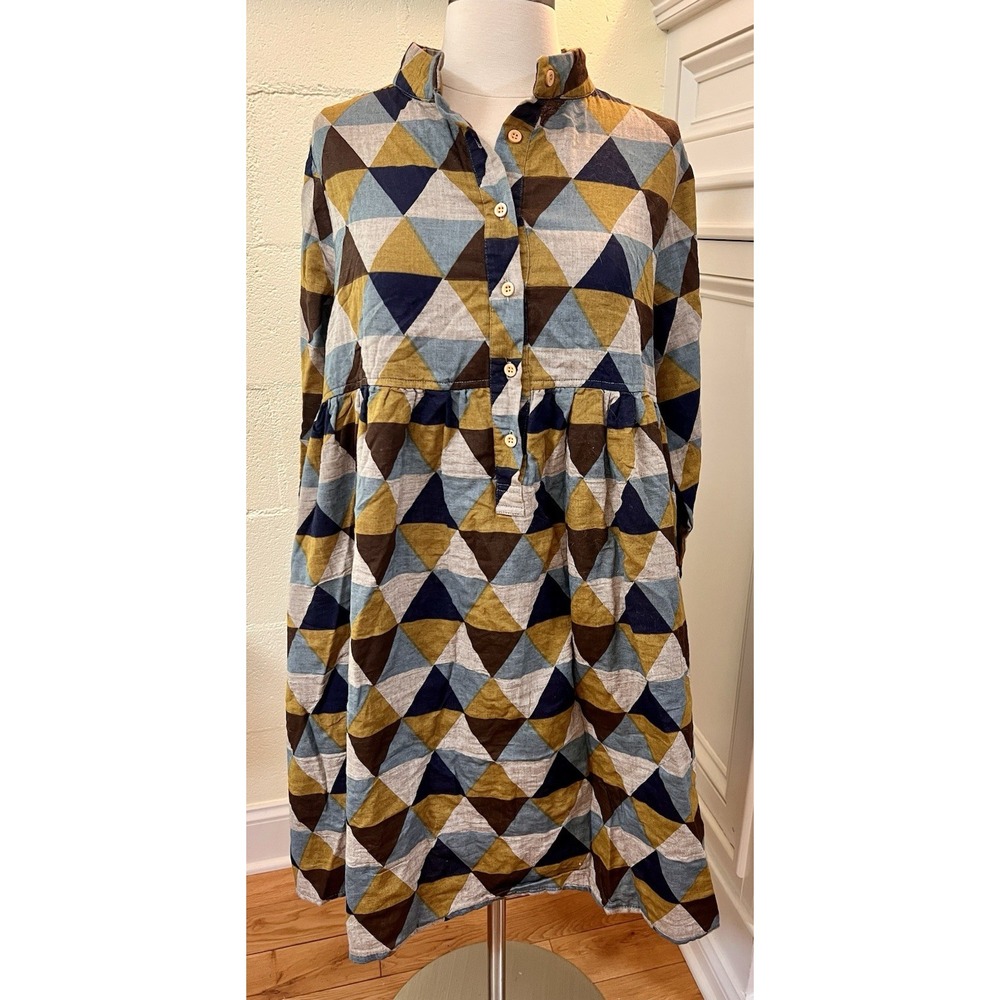 NWT Yoko Girl Wool Blend Patchwork Geometric‎ Babydoll Oversized Dress Sz S/M